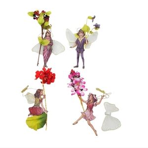 Fairies Christmas ornaments, Vintage porcelain Bradford Flower Fairies set of 4